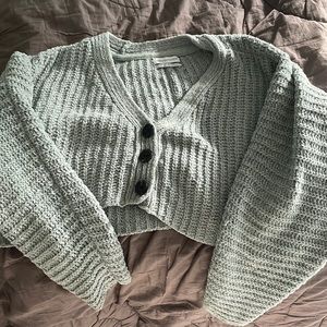 Urban Outfitters Teal Cropped Button Up Sweater